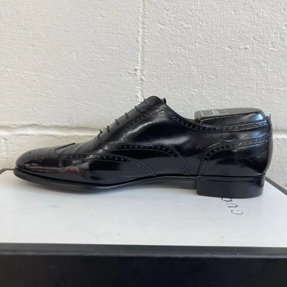 Salvatore Ferragamo Black Leather Wingtip Oxford Dress Shoes Lace up Men's 10‎ D